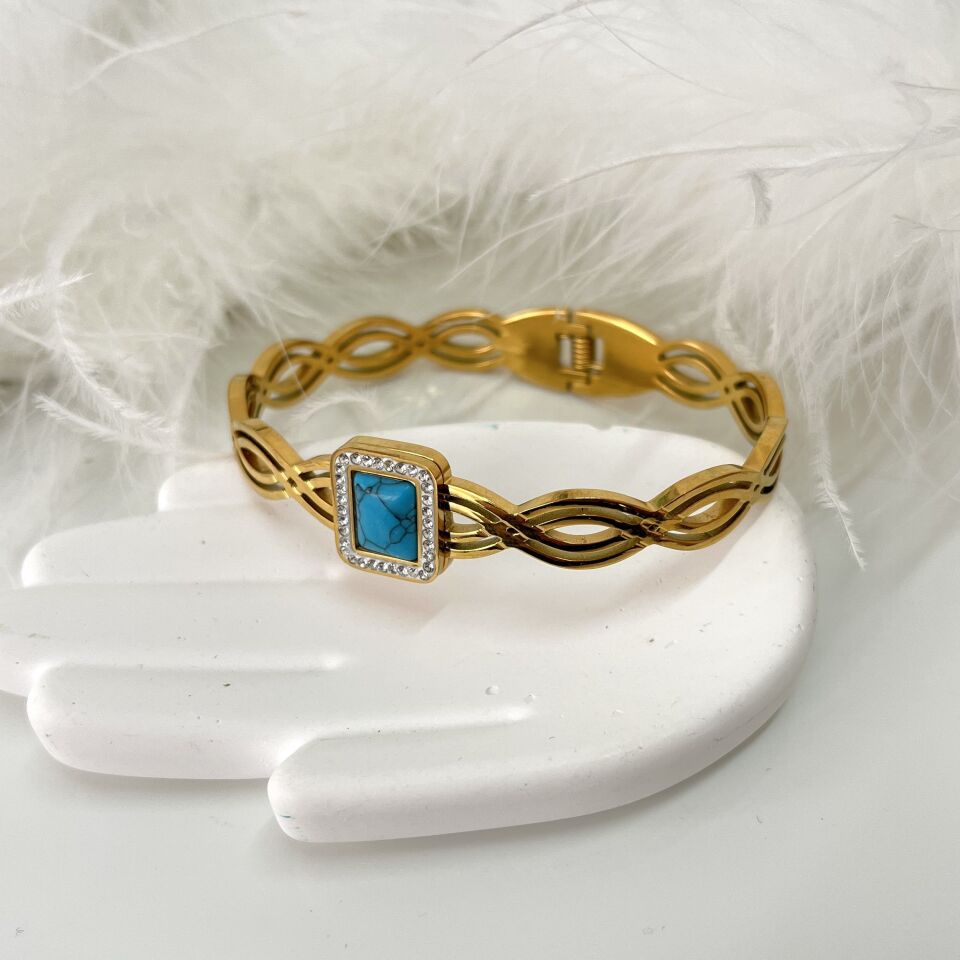 Çelik Turkuaz Taşı Kelepçe