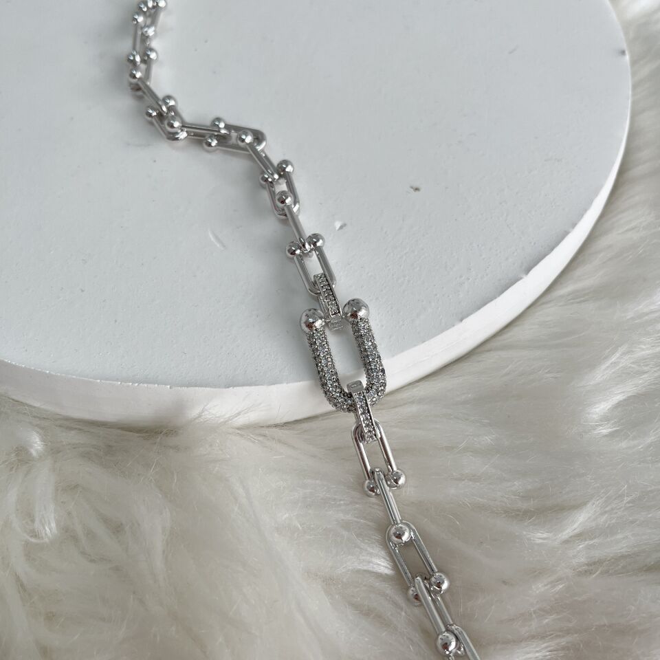 Çelik Zirkon Taşlı Tiffany Kolye