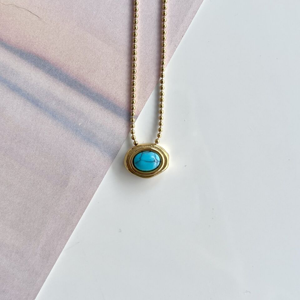 Çelik Turkuaz Taşı Kolye