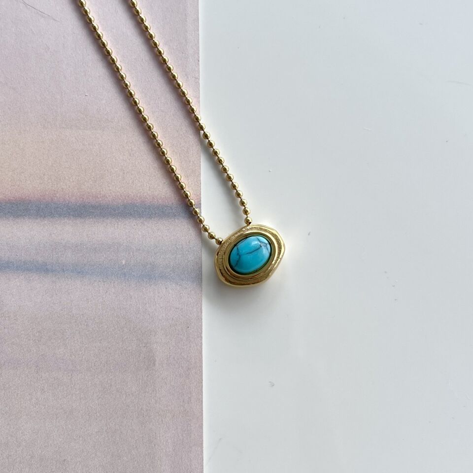 Çelik Turkuaz Taşı Kolye