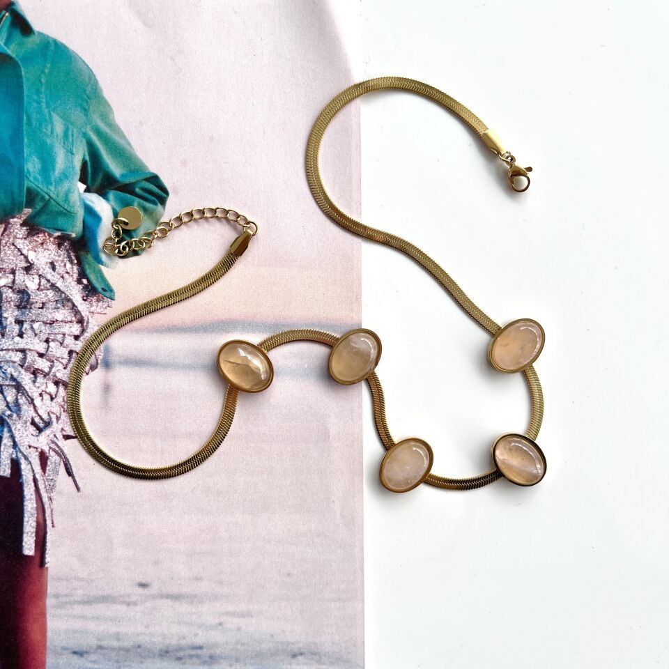 Çelik Kuvars Taşı Kolye