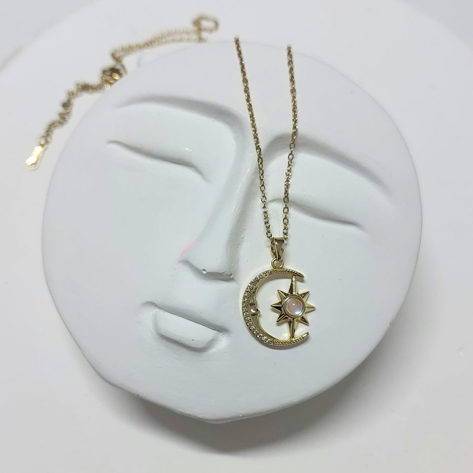 Çelik Opal Taşı Ay & Yıldız Kolye