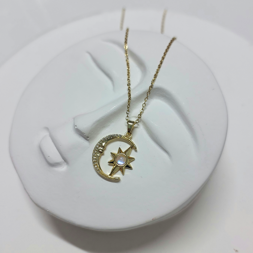 Çelik Opal Taşı Ay & Yıldız Kolye