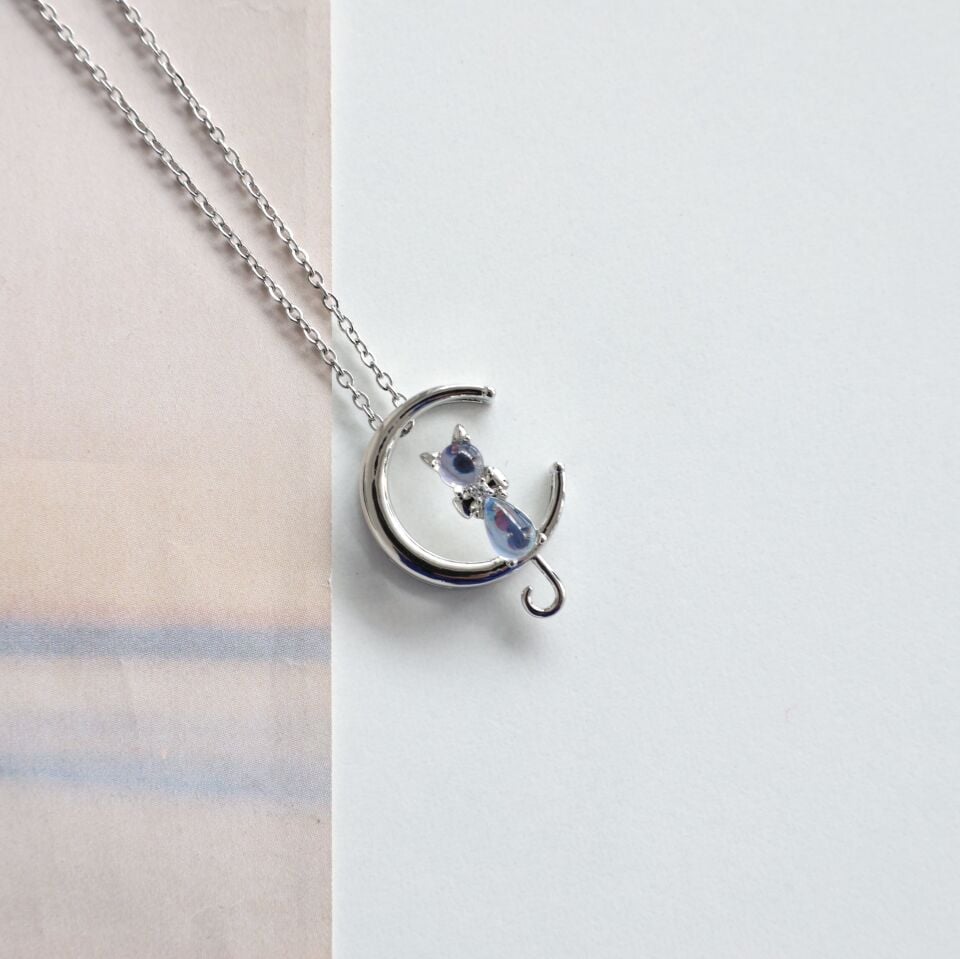 Çelik Opal Taşı Kedi Kolye