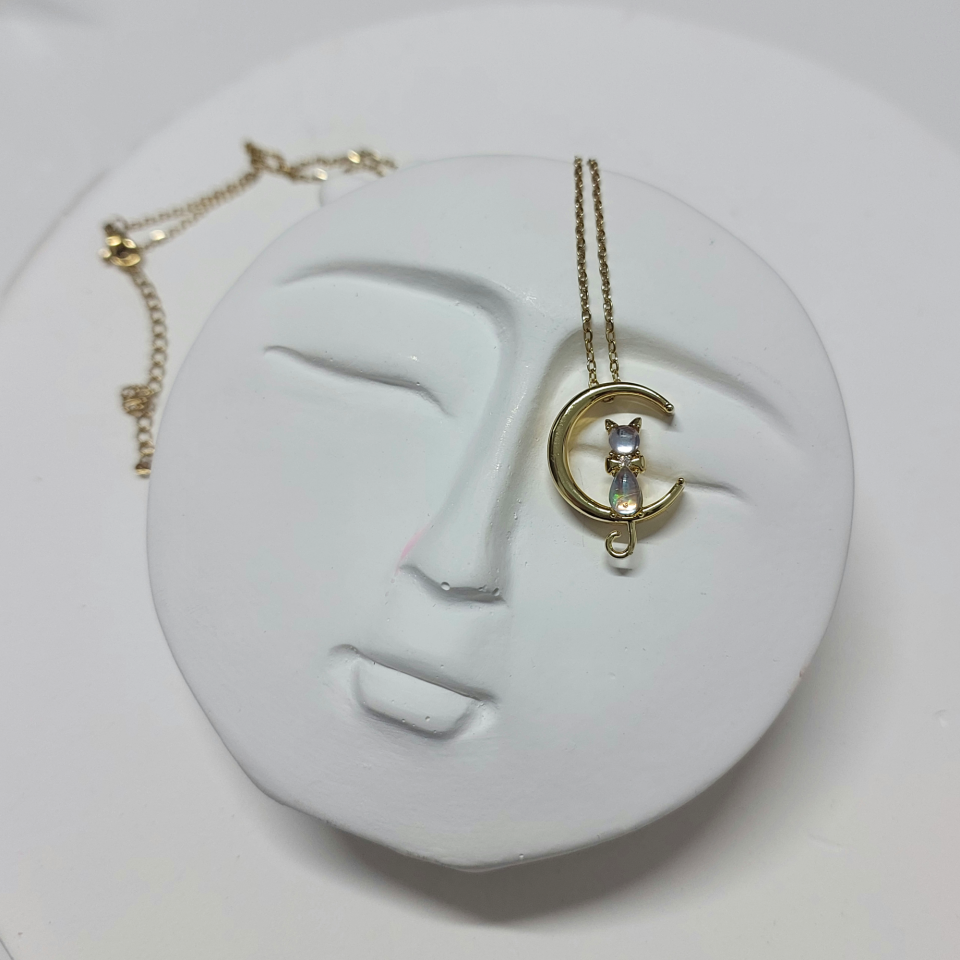 Çelik Opal Taşı Kedi Kolye