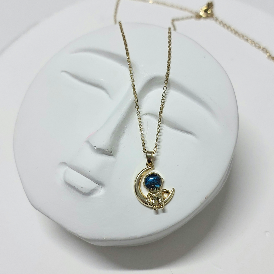 Çelik Ay & Astronot Kolye