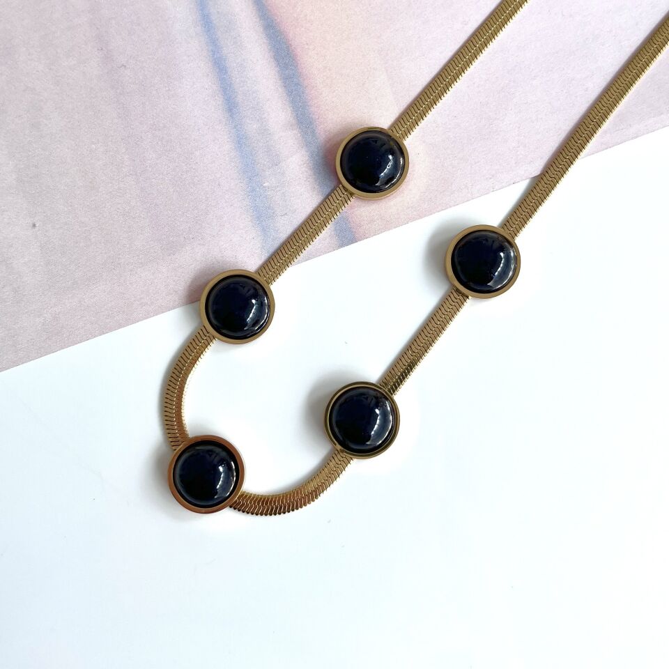 Çelik Oniks Taşı Kolye