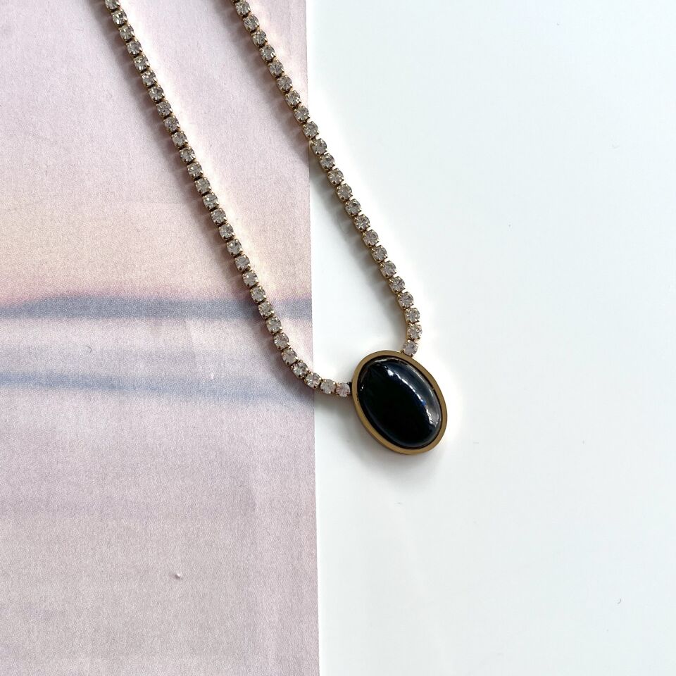 Çelik Su Yolu Oniks Kolye