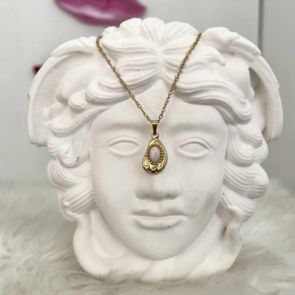 Çelik Beyaz Taşlı Kolye