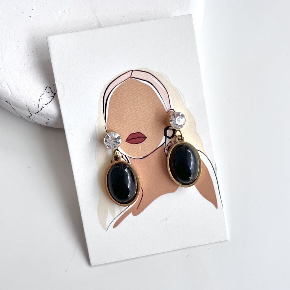 Çelik Oniks Taşı Küpe