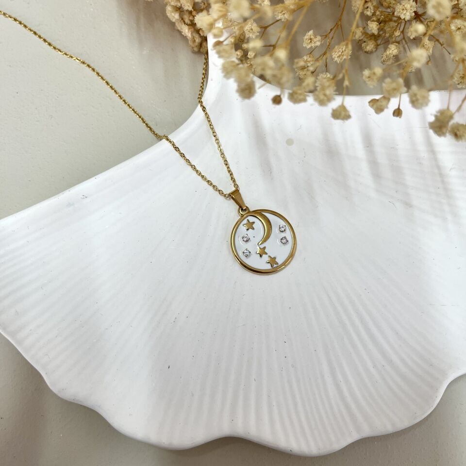 Çelik Ay & Yıldız Kolye
