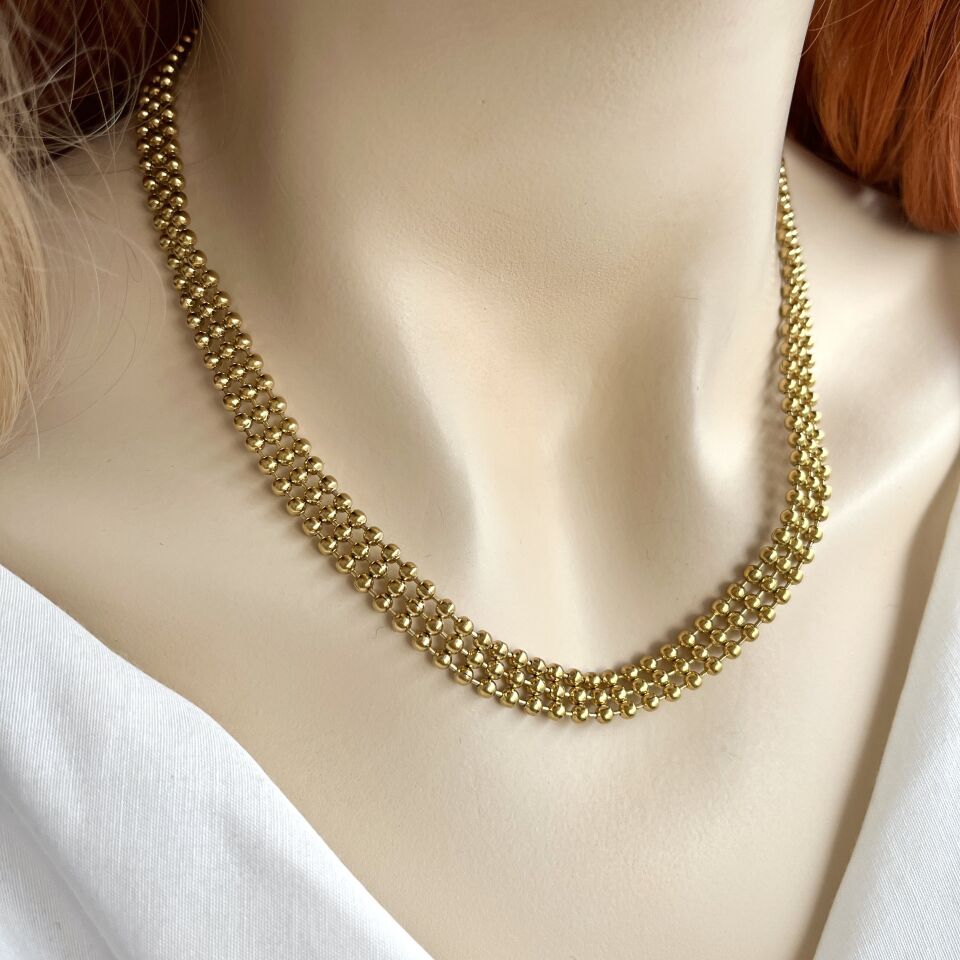 Çelik Topçuk Sıralı Kolye