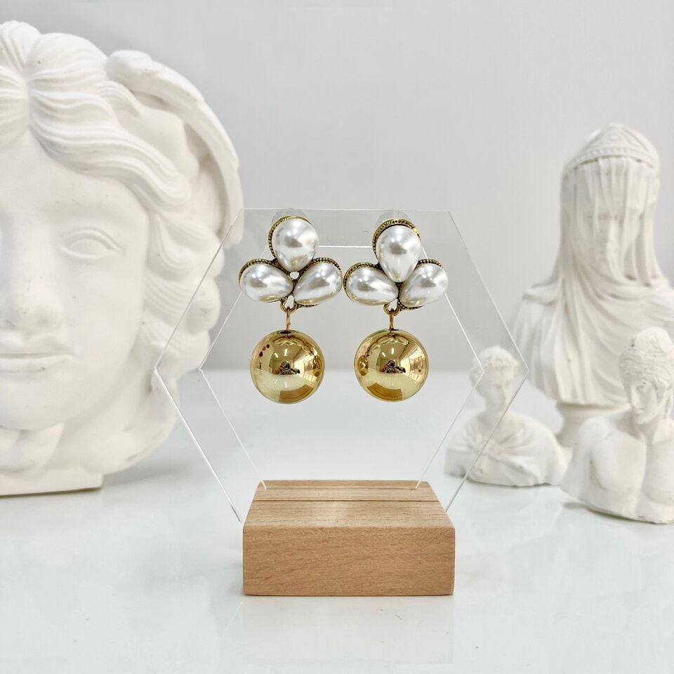 İthal İncili Topçuk Küpe (Gold)