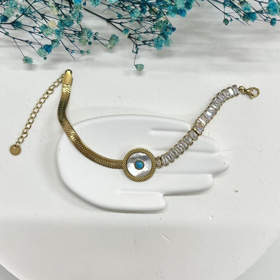 Çelik Sedef & Turkuaz Taşı Bileklik