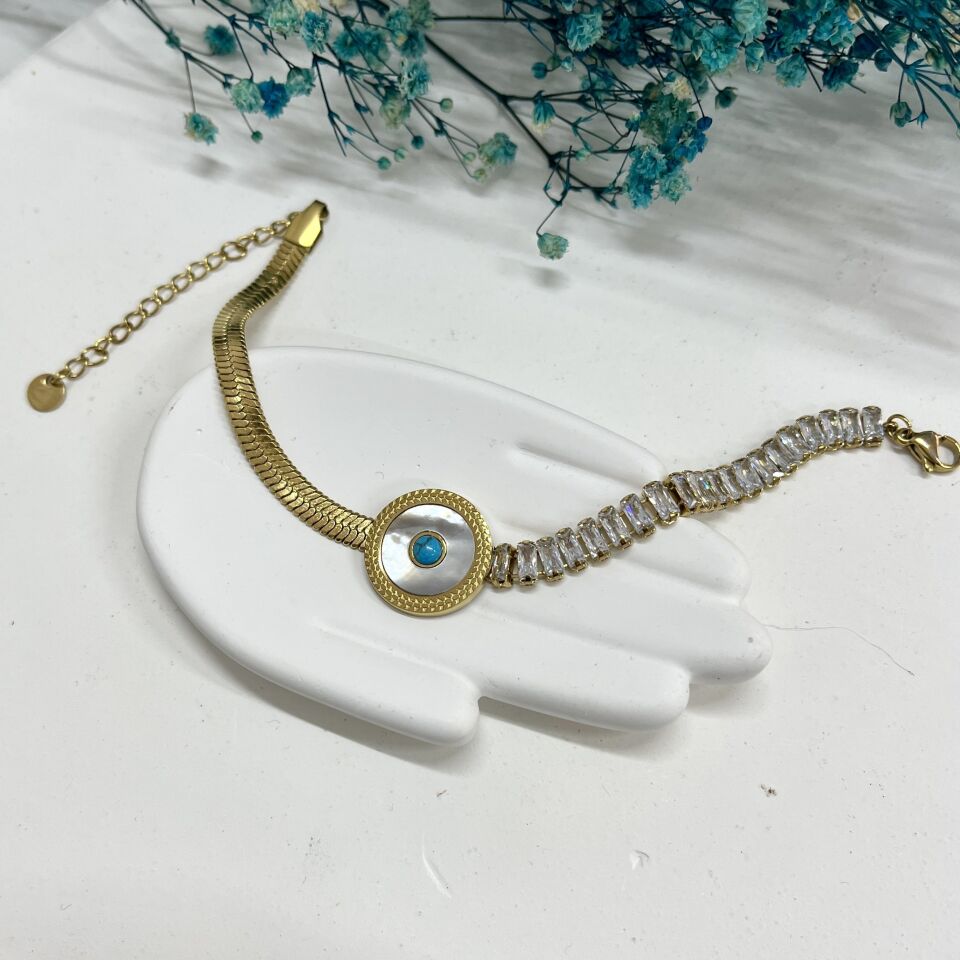 Çelik Sedef & Turkuaz Taşı Bileklik