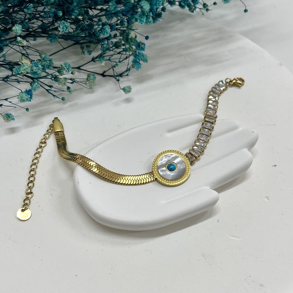 Çelik Sedef & Turkuaz Taşı Bileklik