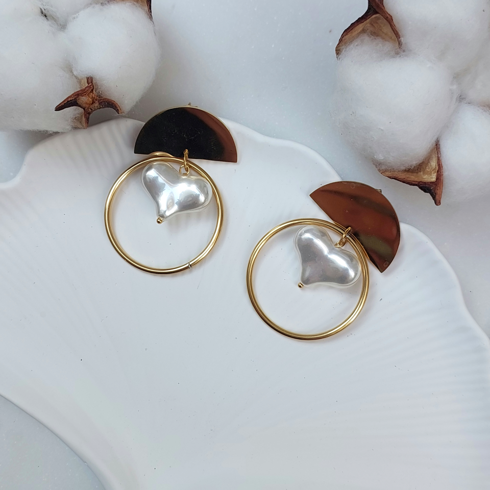 Çelik İnci Detay Kalp Küpe