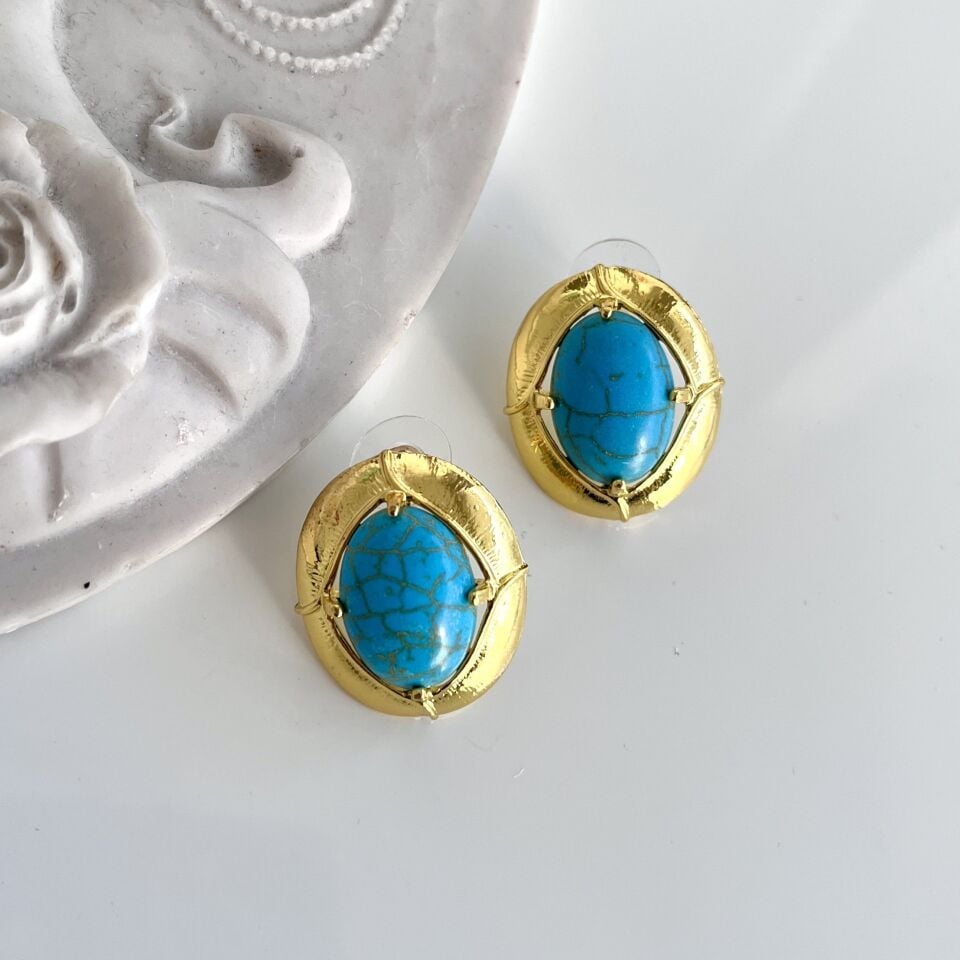 Vintage Turkuaz Taşı Küpe