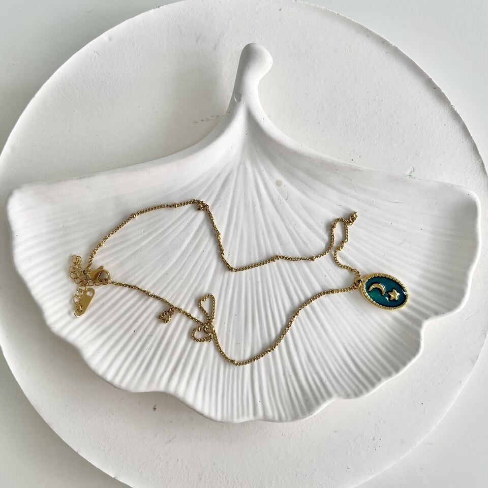 Çelik Yeşil Ay & Yıldız Kolye