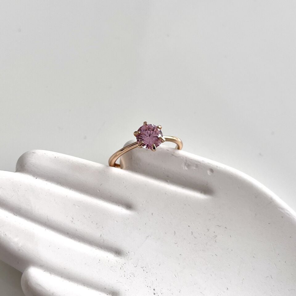 Xuping Pembe Tek Taş Yüzük