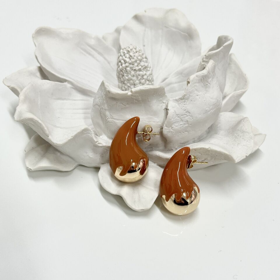 İthal Mineli Bottega Küpe (Turuncu)