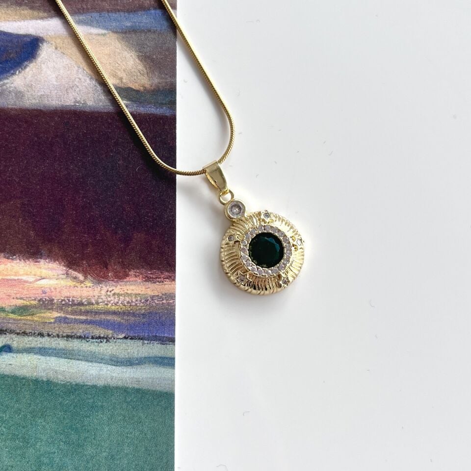 Çelik Yeşil Zirkon Kolye