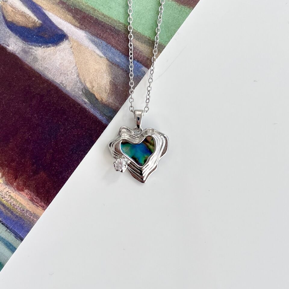 Çelik Abalone Kabuk Kalp Kolye