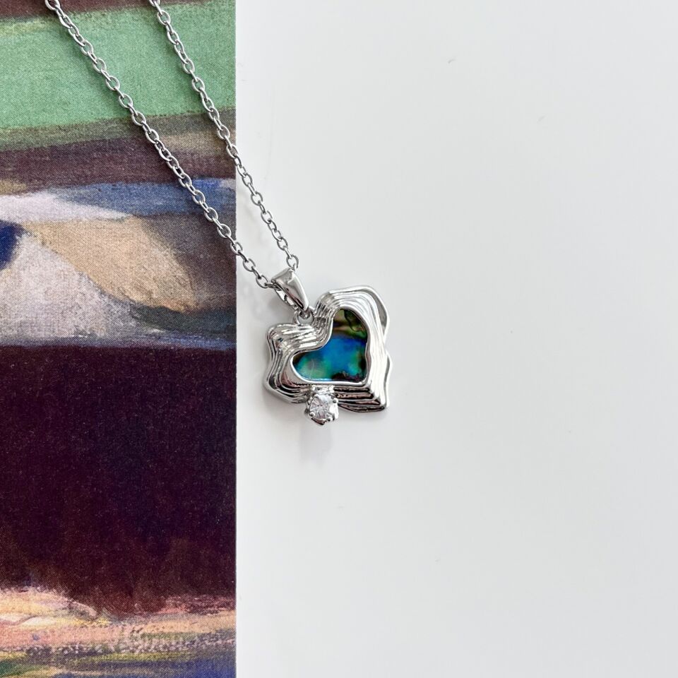 Çelik Abalone Kabuk Kalp Kolye