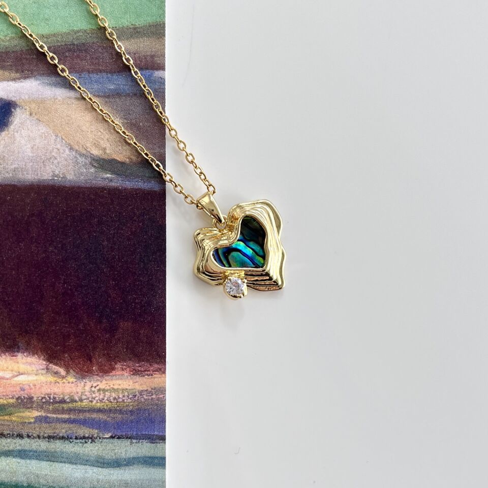 Çelik Abalone Kabuk Kalp Kolye