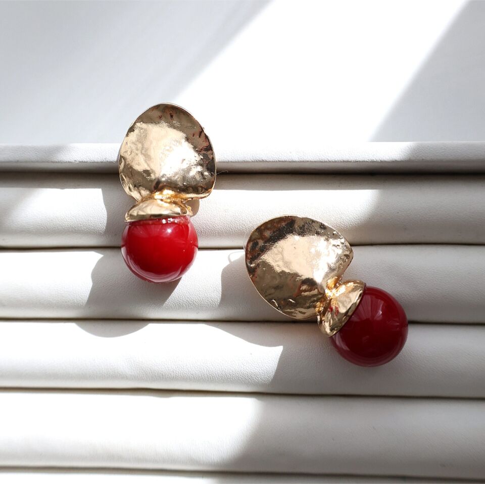 Zara Bordo İnci Küpe