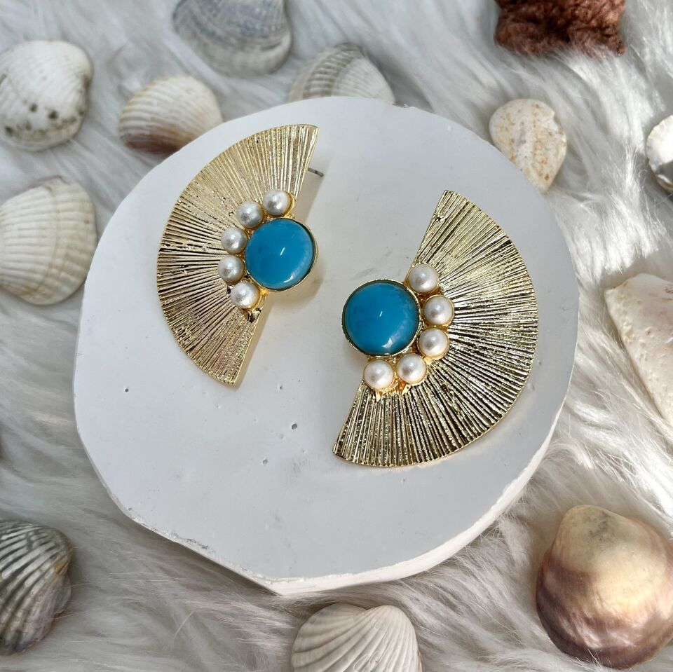 Özel Tasarım Mavi Taşlı Küpe