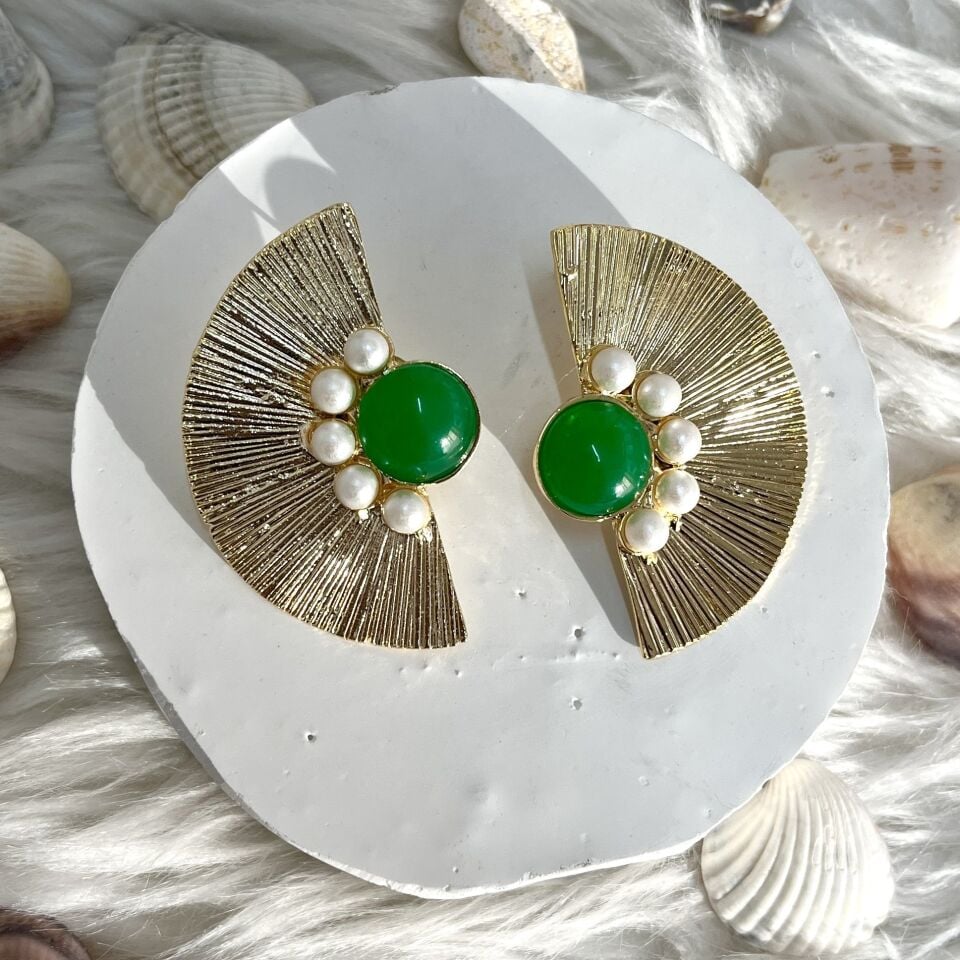 Özel Tasarım Yeşil Taşlı Küpe