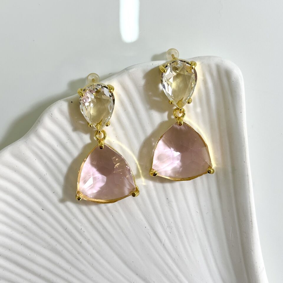 Çelik Pembe Kristal Küpe