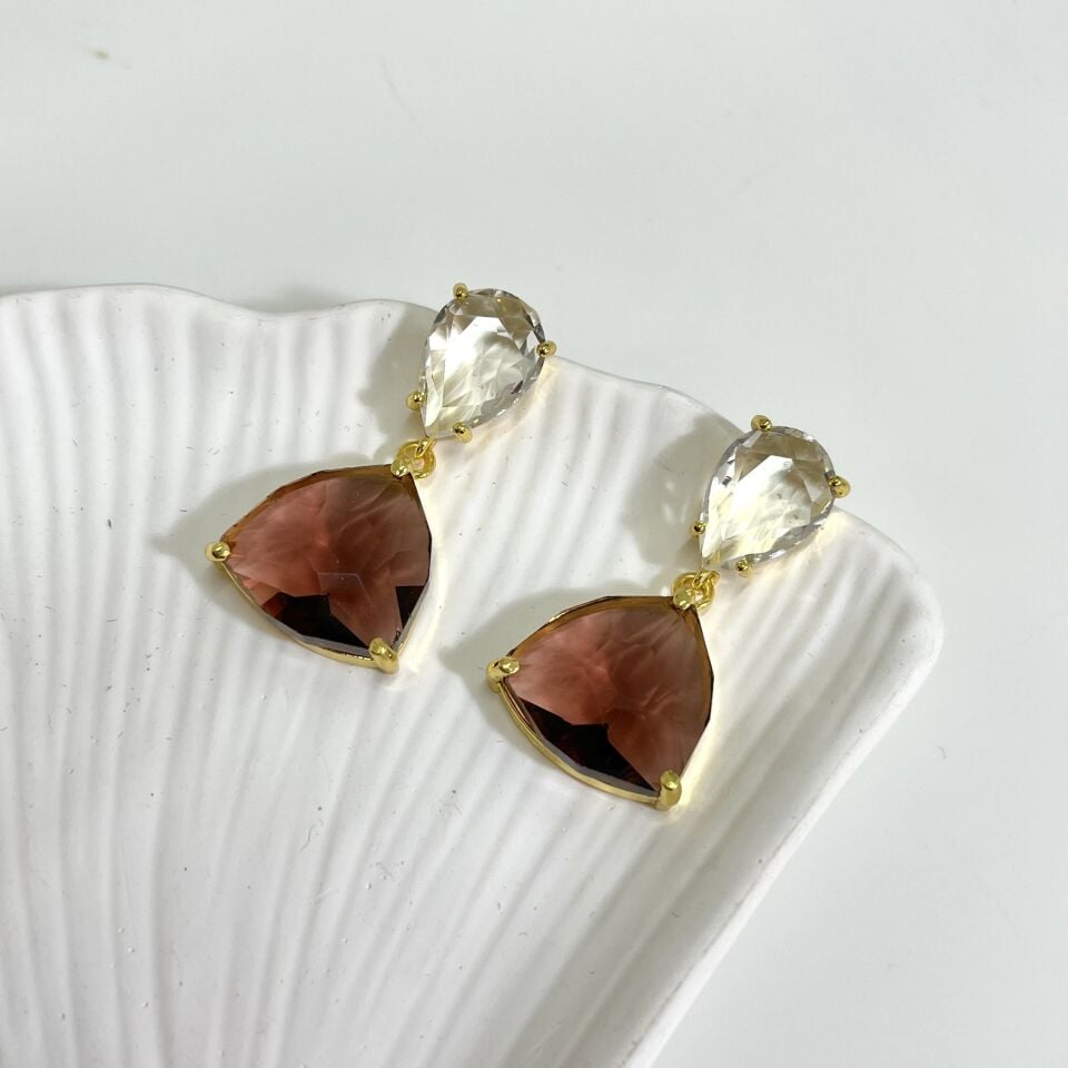 Çelik Bordo Kristal Küpe