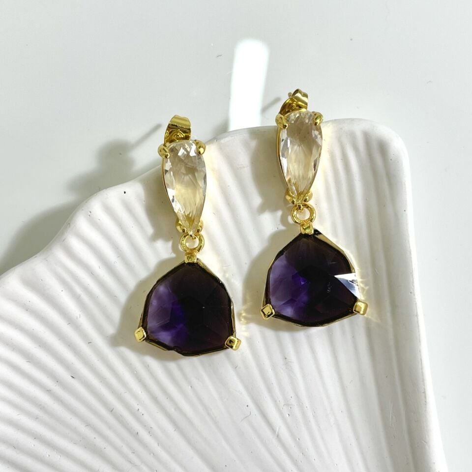 Çelik Mor Kristal Küpe