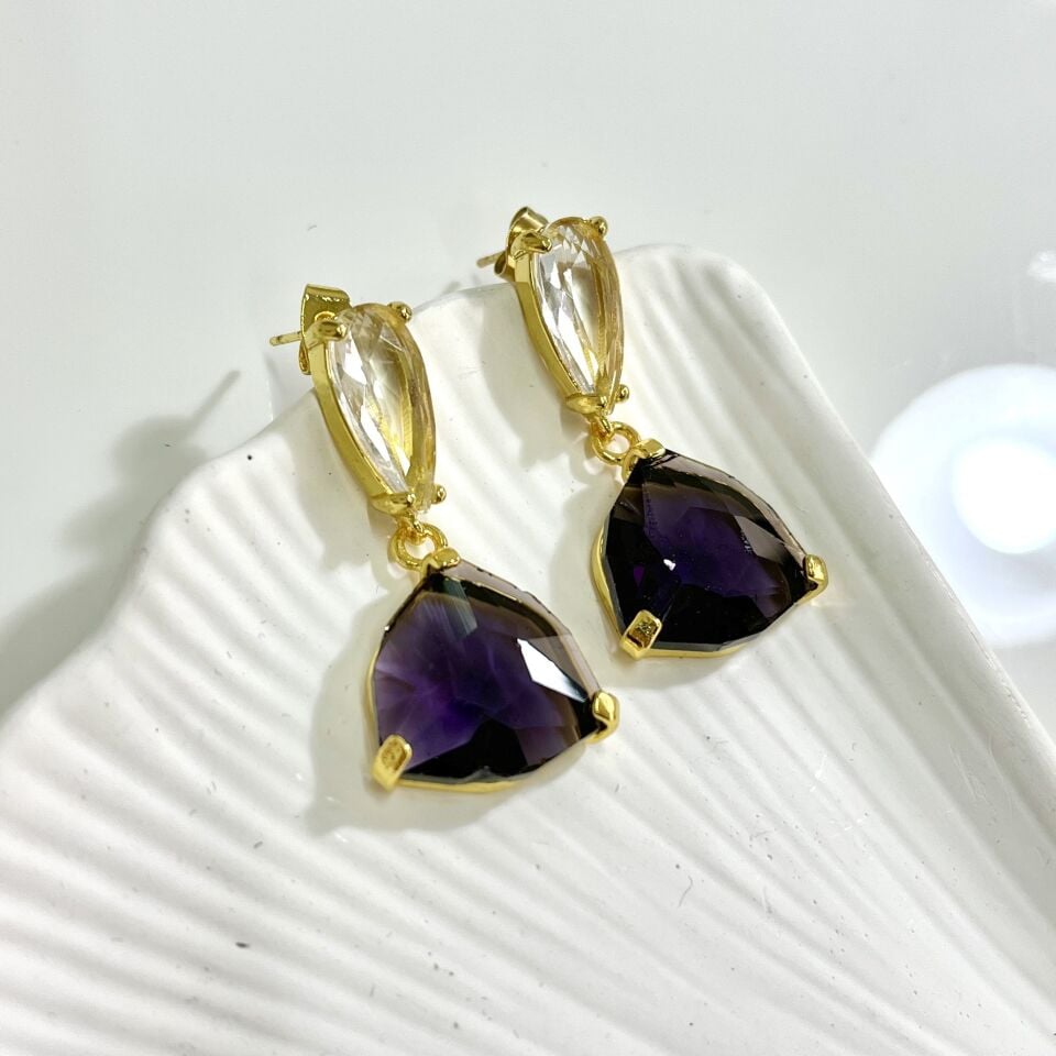 Çelik Mor Kristal Küpe