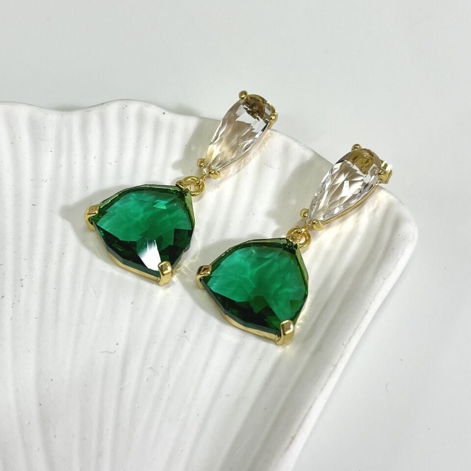 Çelik Yeşil Kristal Küpe