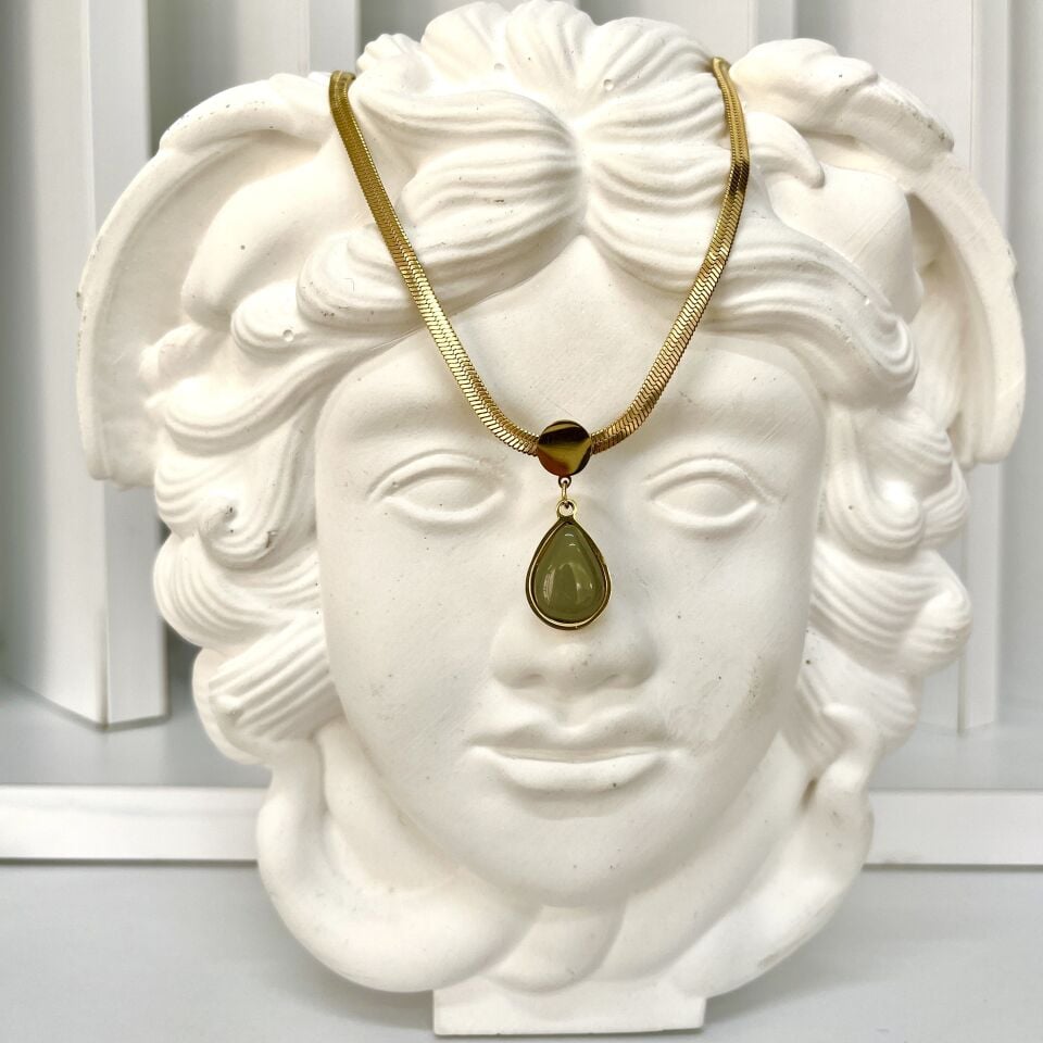 Çelik Aventurin Taşı Damla Kolye