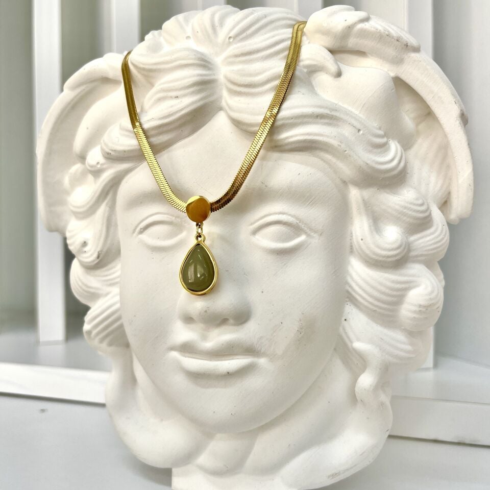 Çelik Aventurin Taşı Damla Kolye