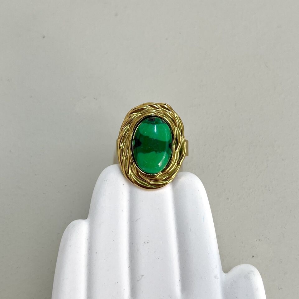 Çelik Malahit Taşı Yüzük