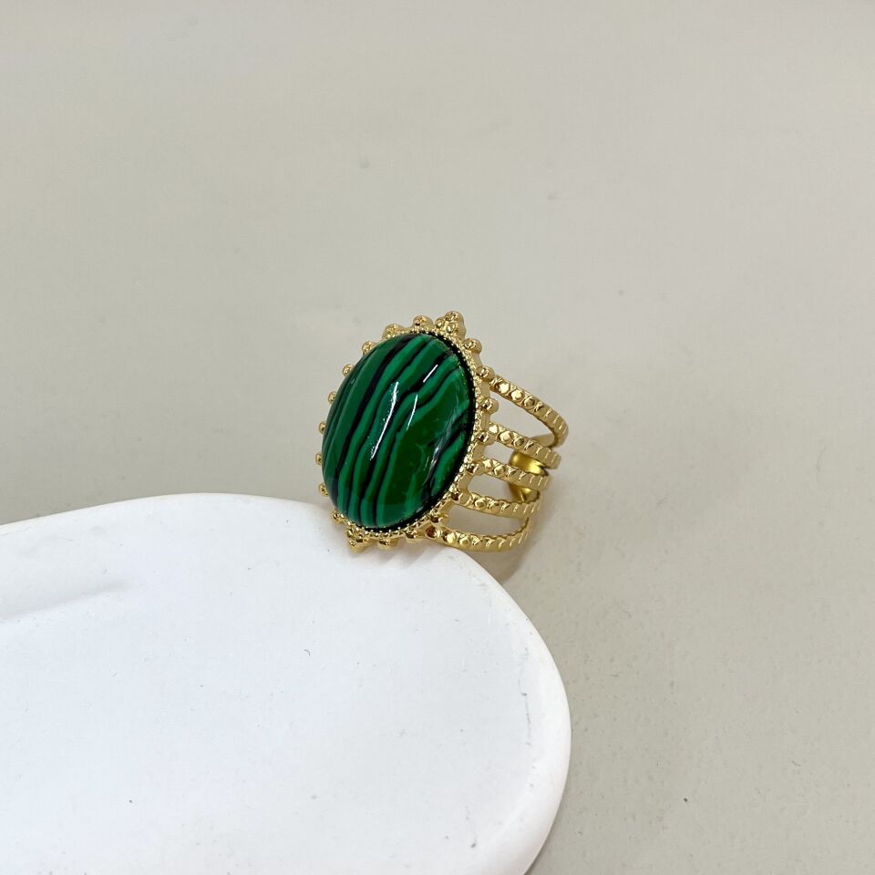 Çelik Malahit Taşı Yüzük