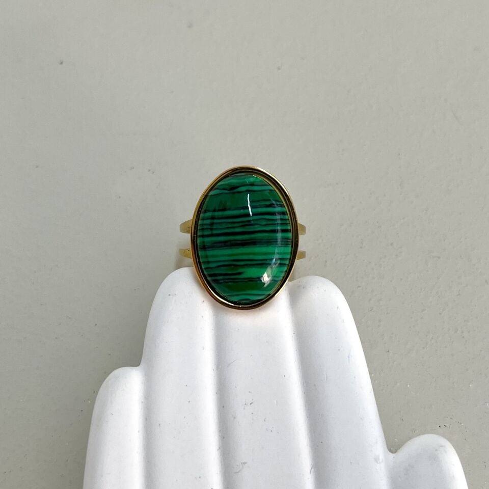 Çelik Malahit Taşı Yüzük