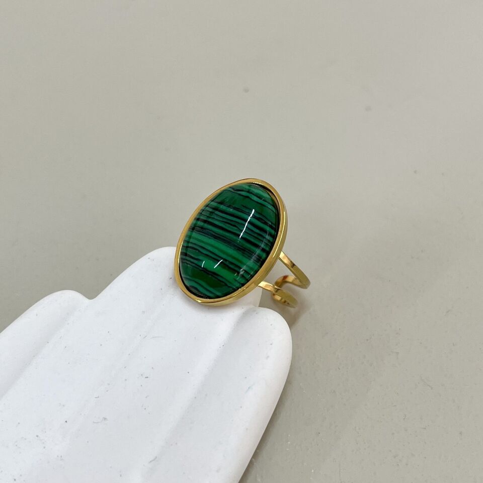 Çelik Malahit Taşı Yüzük