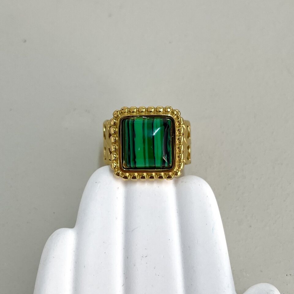 Çelik Malahit Taşı Yüzük