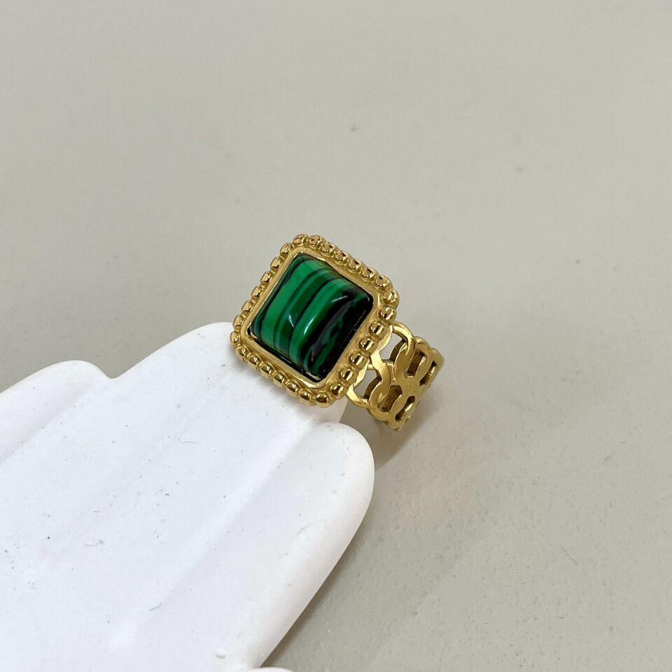 Çelik Malahit Taşı Yüzük