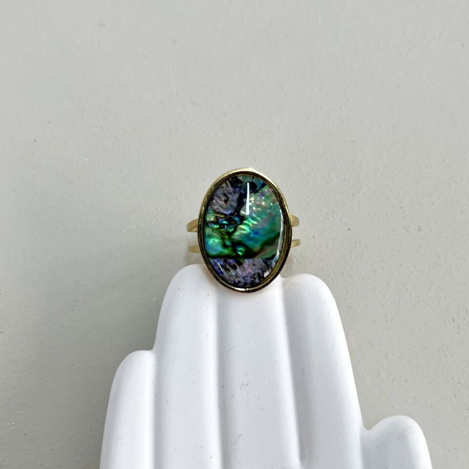 Çelik Abalone Kabuk Oval Yüzük