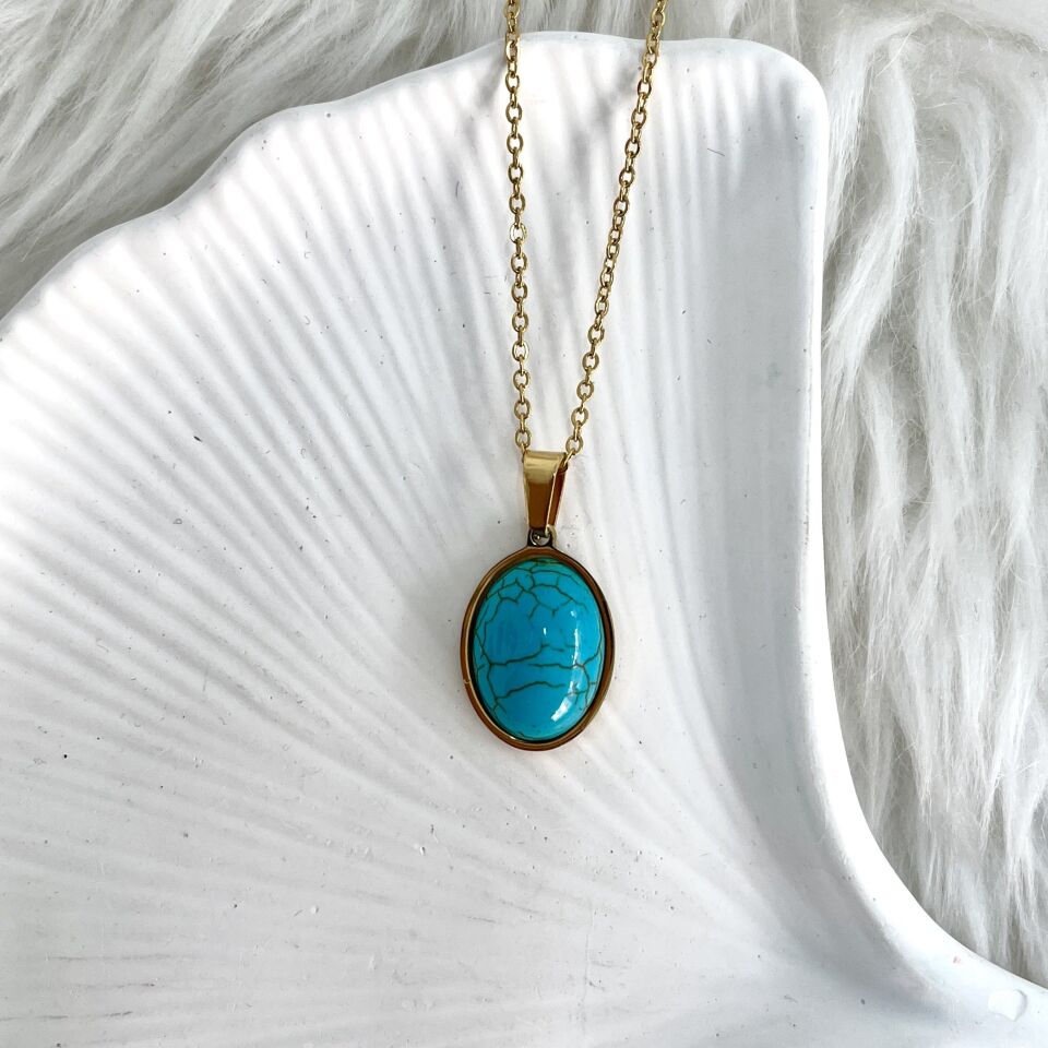 Çelik Turkuaz Taşı Kolye