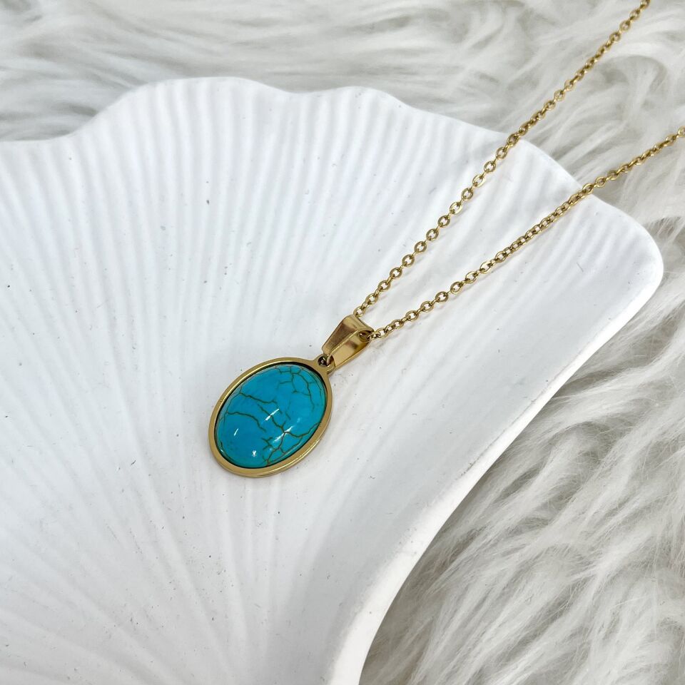 Çelik Turkuaz Taşı Kolye