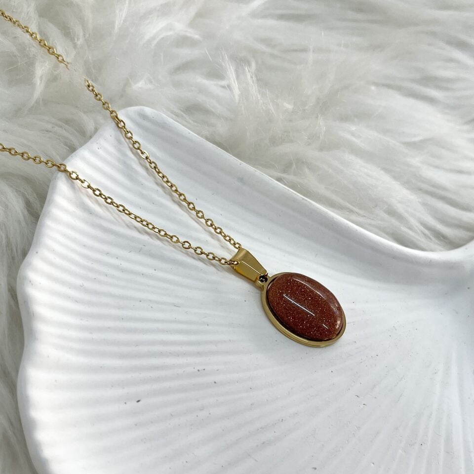 Çelik Kahverengi Yıldız Taşı Kolye