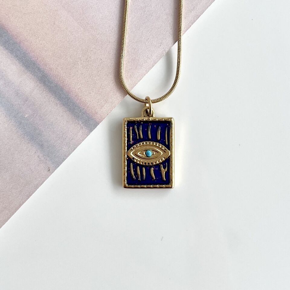 Çelik Lacivert Göz Kolye